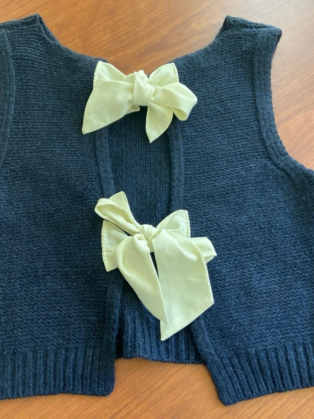 Women’s Navy Knit Vest with Cream Bow Detail